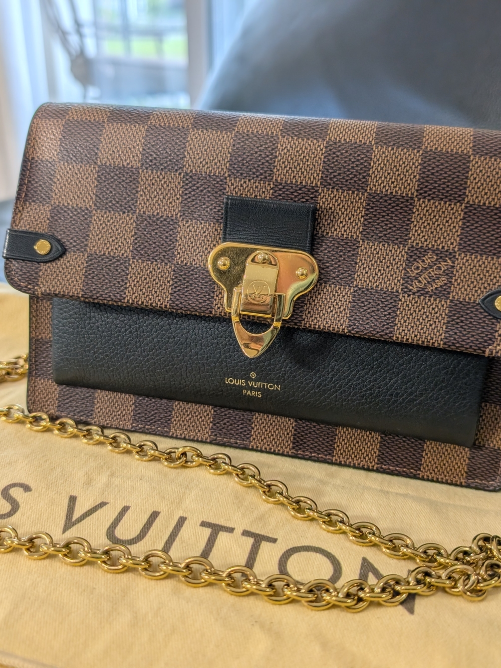 Louis Vuitton Brown Damier Ebène and Black Envelope Crossbody with Gold Hardware - Picture 1 of 16